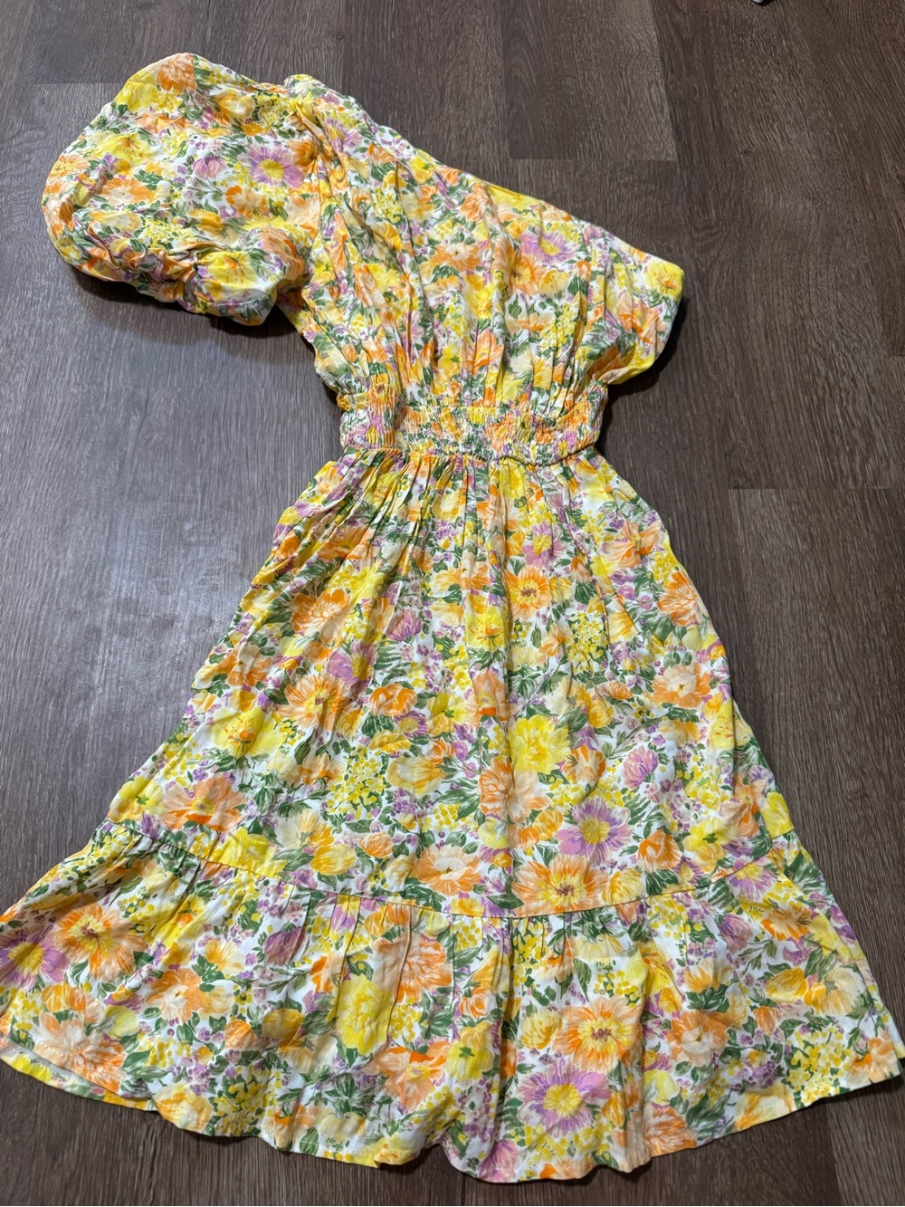 Topshop One Shoulder Flower Mini Dress Yellow Size 6